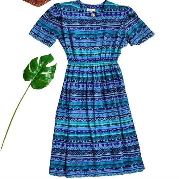 Lady Carol Vintage 80s 90s Pleated Short Sleeve Abstract Funky Shirt Mini Dress - Picture 2 of 16